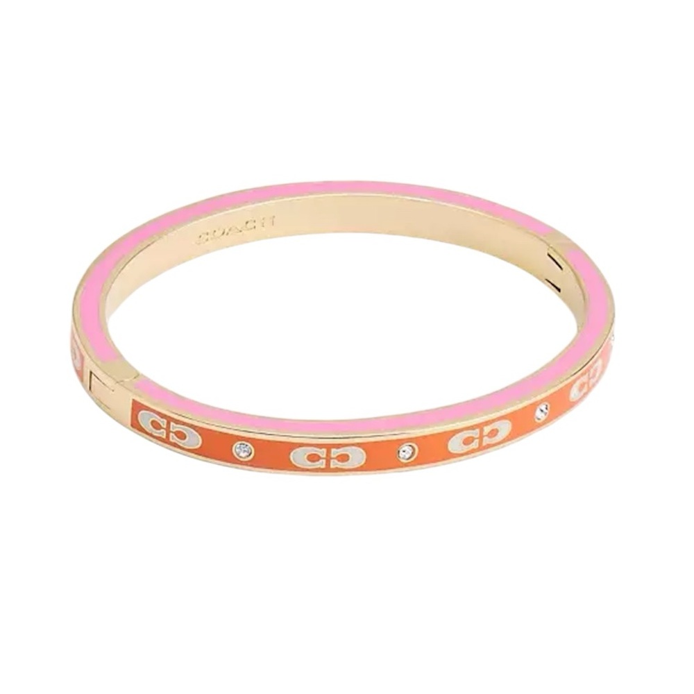 🧡 Coach • Signature Enamel Hinged Bangle • Gold/Orange Multi 💖